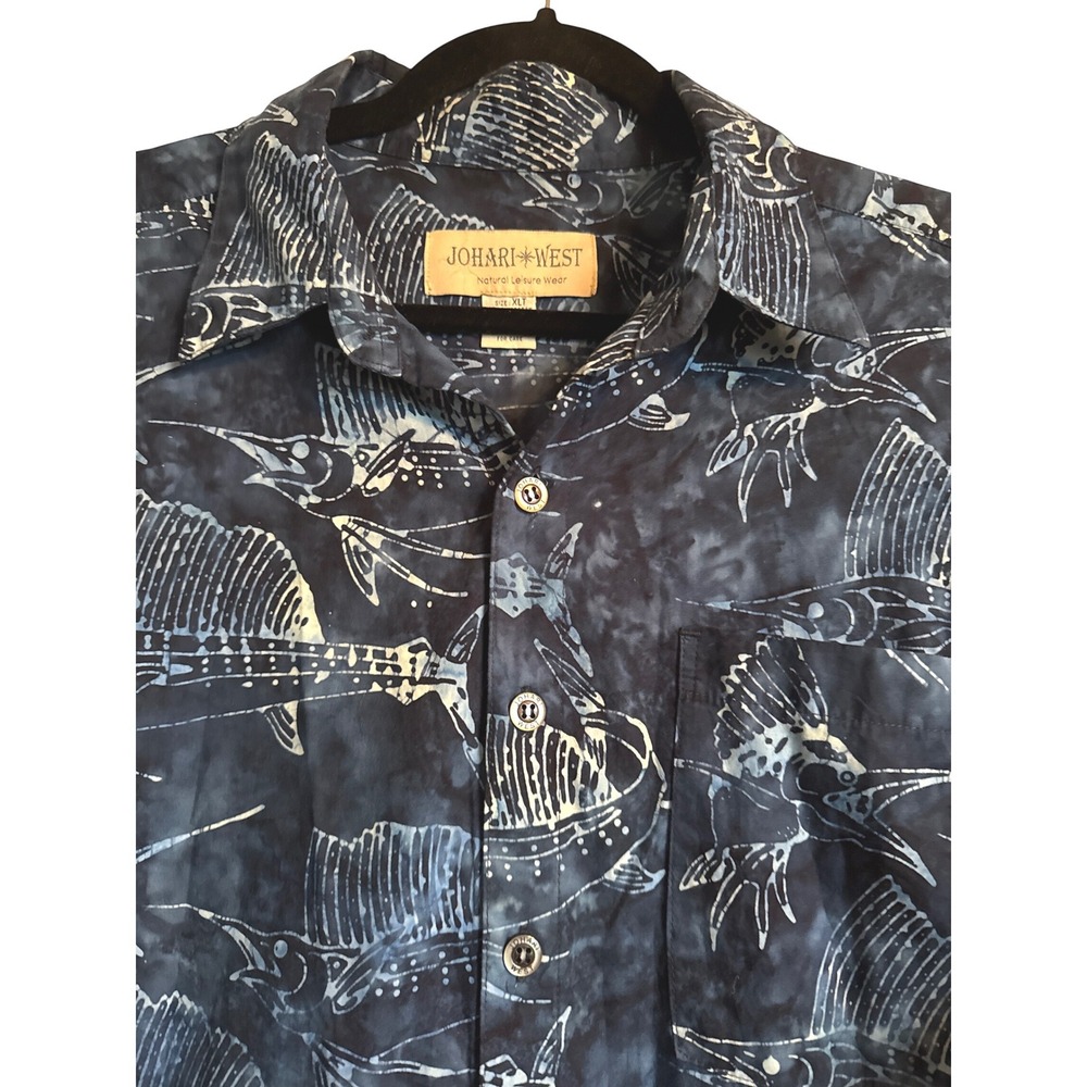 Fisherman Vacation Batik Johari West Mens XLT Blue Sailfish‎ Button Up Shirt